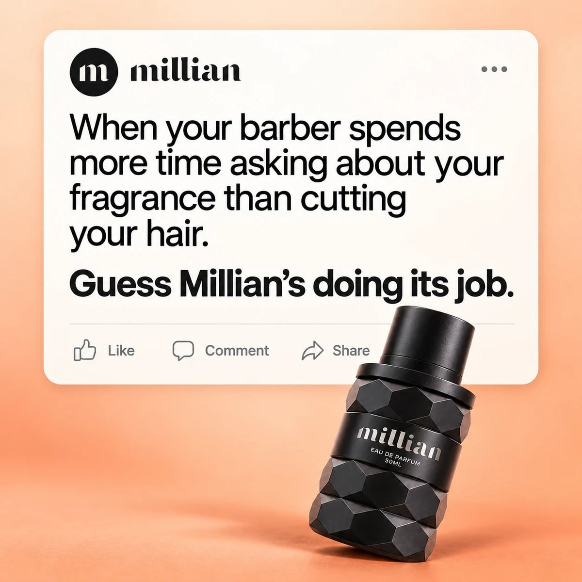 A Millian post: When your barber spends more time asking about your fragrance than cutting your hair. Guess Millian’s doing its job.